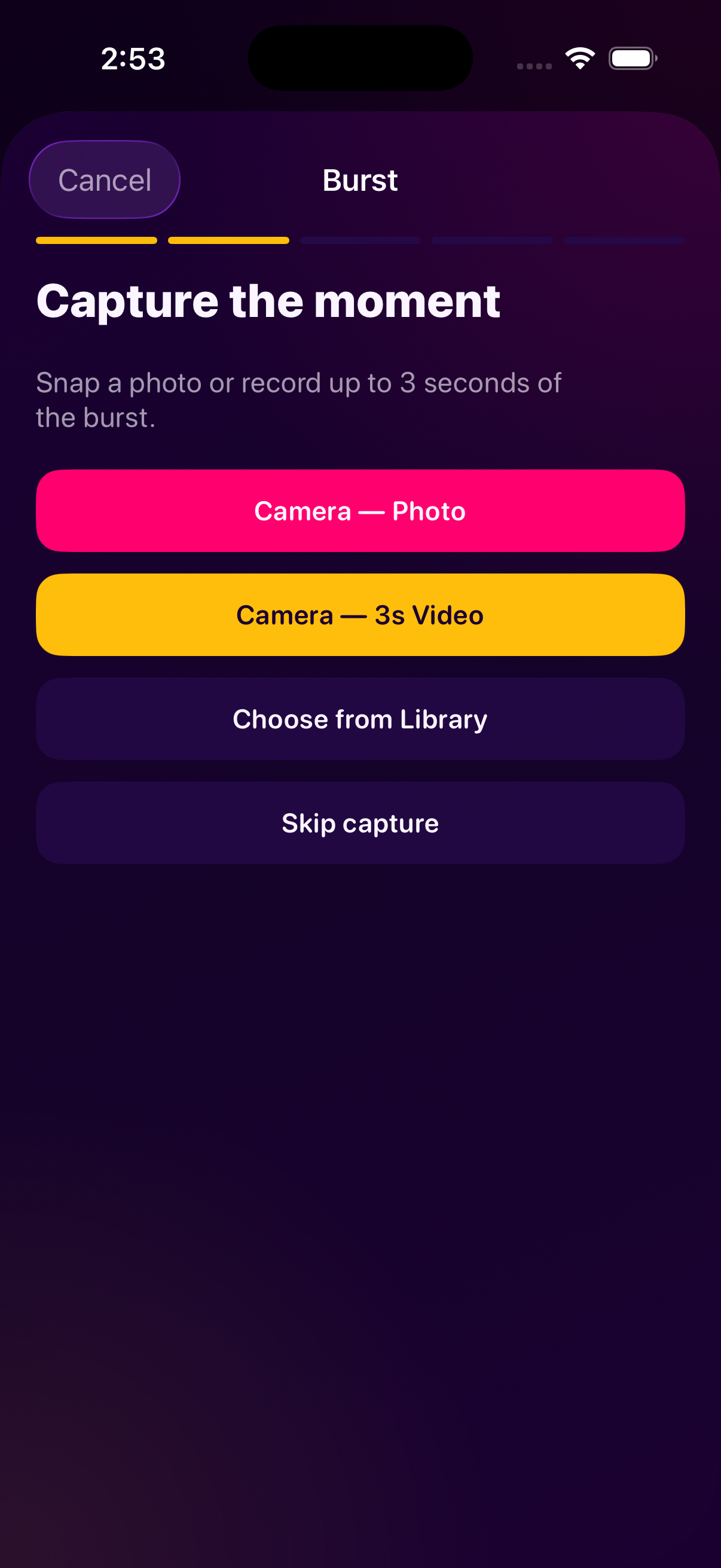 Capture moment with photo or clip